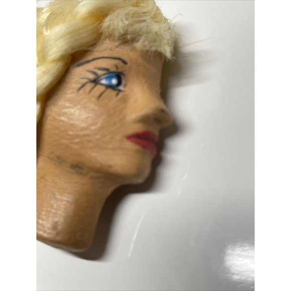 Vintage Girl with‎ Painted Face Brooch Pin Barbie Like Hair Side Profile Blond